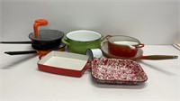 Cast enamel skillet and pot, enamel cooking set,