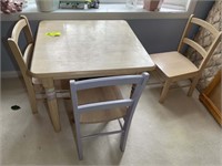 Childs table and 3 chairs, wooden 30 in x 30 in 24
