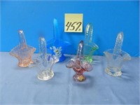 (6) Small Clear & Colored Glass Baskets