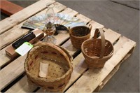 (3) Baskets, Oil Lamp, Artist Fan Numbered,Misc