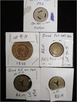 (5) TOKENS VARIOUS TYPES