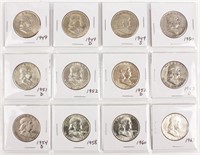 Coin 12 Ben Franklin Half Dollars 1949-1963