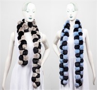 Rabbit Fur Pom Pom Scarves, 2 Pcs.