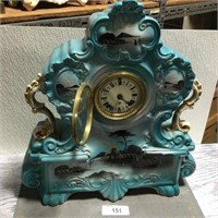 Vintage England porcelain mantel clock, blue