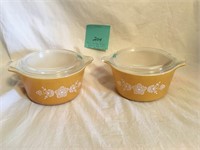 Two Vintage Pyrex Butterfly Gold Casserole Dishes