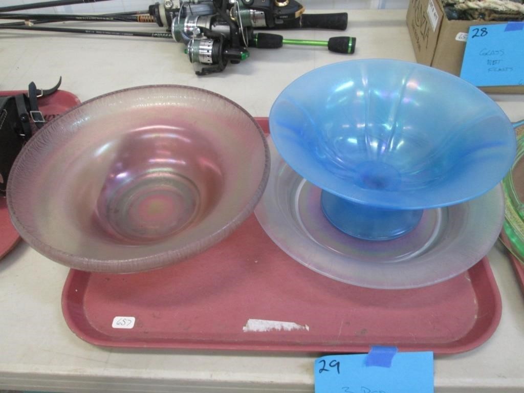 3 ~10” Stretch Glass Bowls.