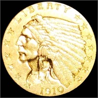 1910 $2.50 Gold Quarter Eagle ABOUT UNCIRCULATED