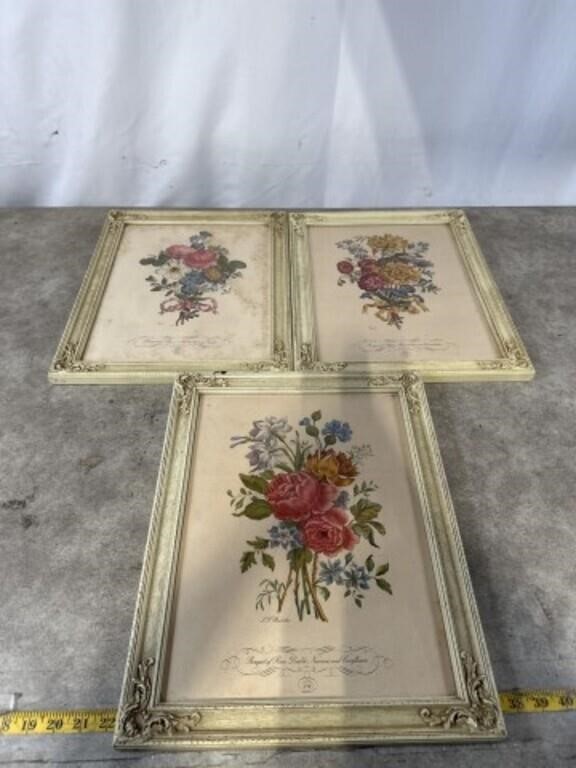 Vintage Framed Floral Litho Prints by Carle and L