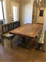 Farmhouse Dining Table with 2 Benches