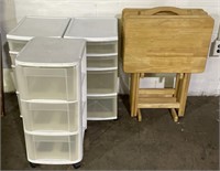 (H) 3 Plastic Rolling Drawers and Dinner Trays