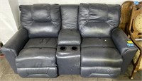 (II) Faux Leather Blue Rocker Loveseat