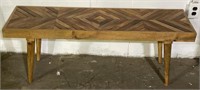 (II) Wooden Inlayed Geometric Bench 48” x 14” x
