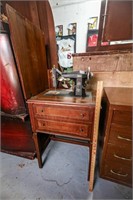Antique Sewing Machine Cabinet w/Kenmore Sewing