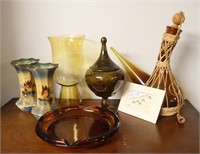 Vintage Amber Glass, Chalkware Vases, Painting +++