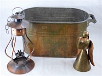 Antique Large Copper Boiler, Lantern & Angel
