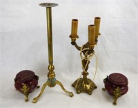 Brass Lamp, Candleholer and Murble Bases