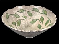 Signed Raku Bowl with Leaf Pattern Inside