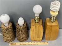 2 Wood Lamps & 2 Cork Lamps MCM Style