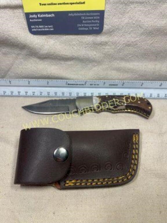 Damascus steel bone handle lock blade knife