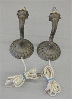 2 Vintage Cast Metal Wall Sconce Lamps - Works