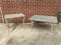 Pair metal base slate top side tables