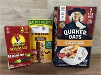 Quaker Oats 2 pack, nature valley 30 pack &