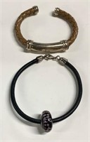 2 Leather and Sterling Bracelets