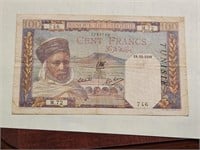 Algeria TUNISIA WWII 100 francs 18-10-1939.TN6