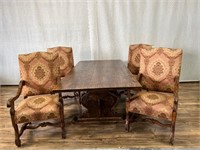 Vintage Trestle Base Dining Table w/4 Chairs