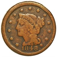 1848 Braided Hair Large Cent NICELY CIRCULATED