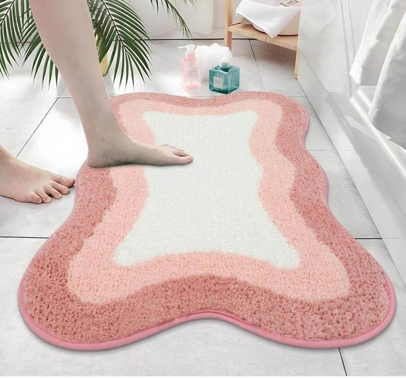 New, HAOCOO Pink Bathroom Rugs Non Slip 20X31