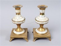 Pair of Brass & Shell Candlesticks