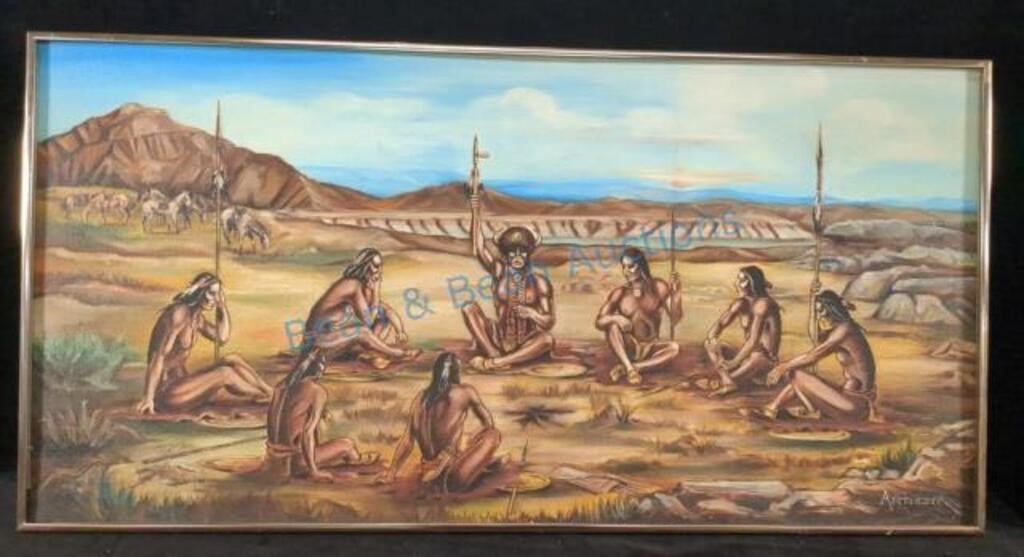 Native American painting on canvas board signed