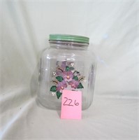 Handpainted Cracker Jar w/ green lid