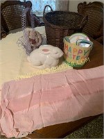 Yellow and pink tablecloths ceramic rabbit