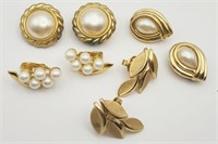 4-PAIRS OF VTG GOLD TONED CLIP ON EARRINGS