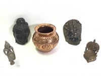 Indian Metal Masks, Busts, Vase +
