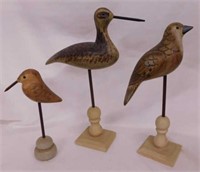 3 hand carved birds, tallest is 13"