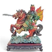 Lg. Resin Sculpture of Chinese Warrior on Horse.