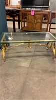 Unattached Gold Tone Leaf Glass Coffee Table