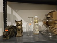 Oil Lamp, fondue set, rabbit and cat figures