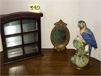 Glass Curio, Mirror, & Parrot