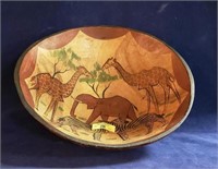 African Hand Crafted Wooden Bowl 14" x 4"h