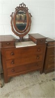 Victorian Walnut Dresser w/ mirror & marble insert