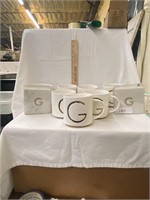 WILLIAMS SONOMA LETTER "G" MUGS AND MARBLE COASTER