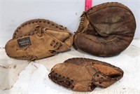 3 Old Baseball Gloves