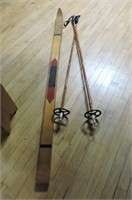Vintage Wood Skiis & Bamboo Poles