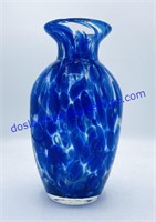 Blue/White Blown Glass Vase (10”)