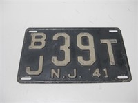 Vtg 1941 New Jersey License Plate