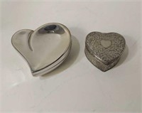 2 Heart Shaped Silver Plated Trinket Boxes U15A